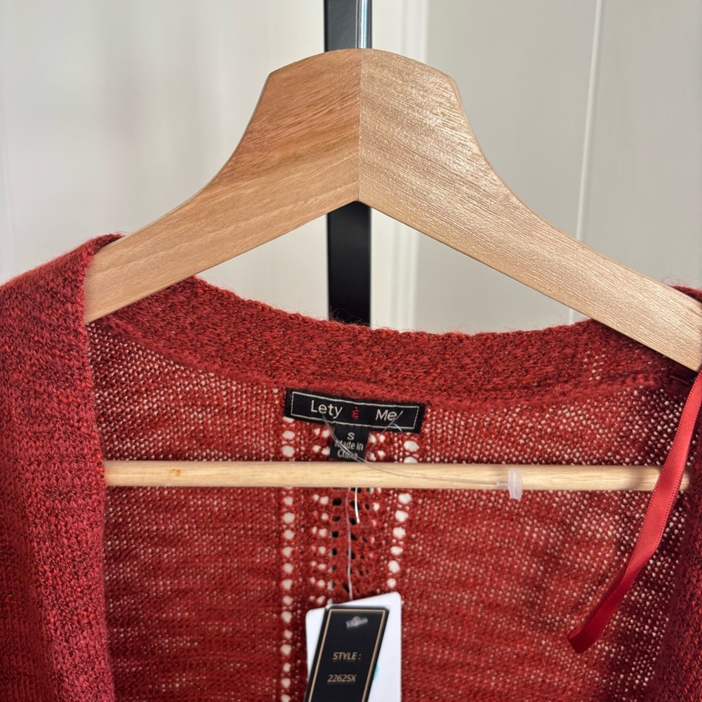 Lety & Me Rust Orange Open Knit Cardigan Stitch Fix Exclusive Women’s Small NWT